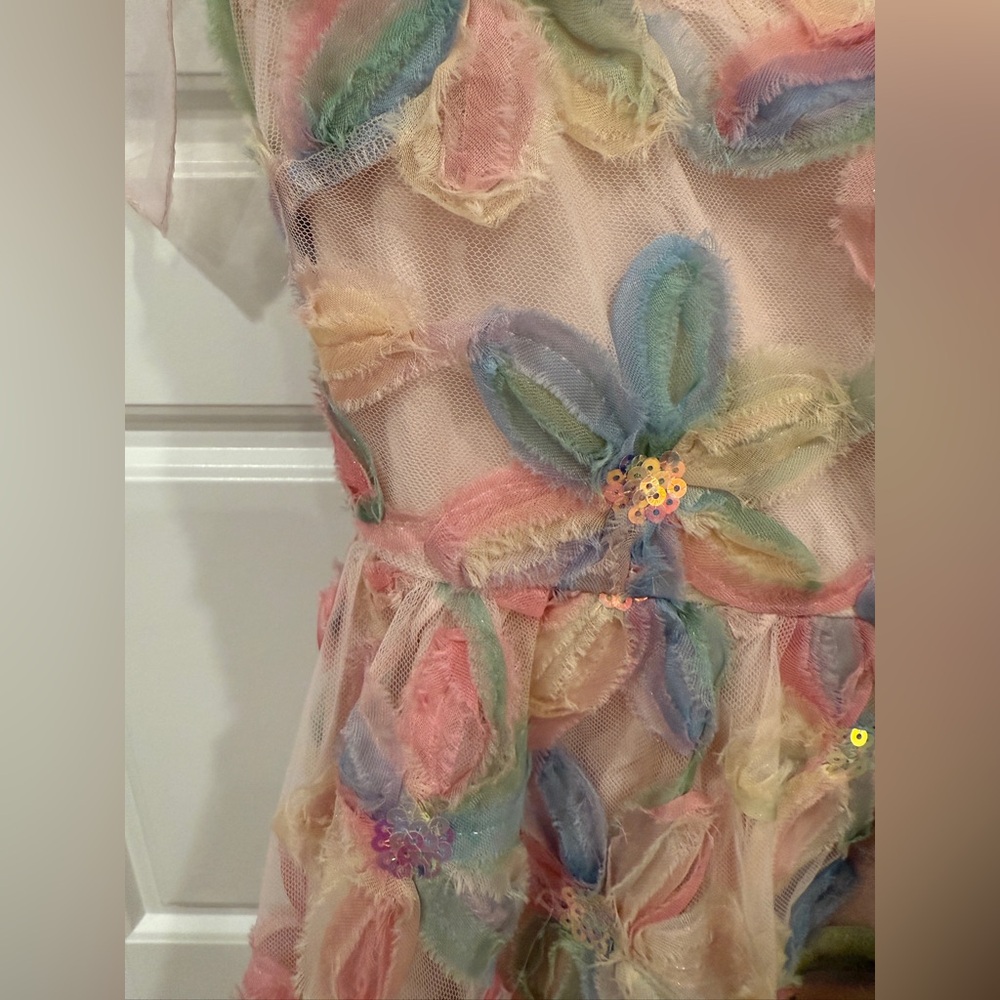 Day + Moon Blush Embroidered Floral Pastel Dress with Bow Straps - Picture 5 of 7